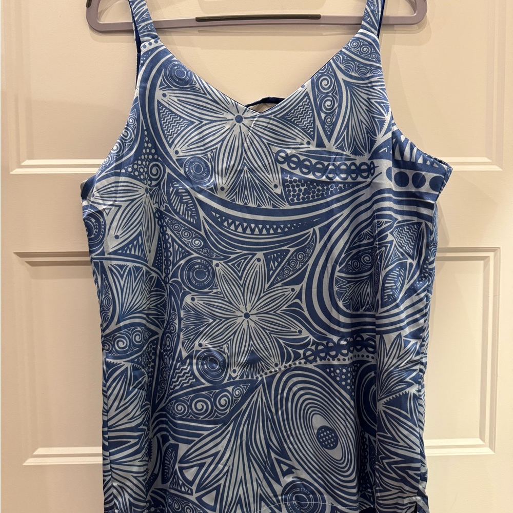 Reversible Blue Patterned Spaghetti Satin Strap Top